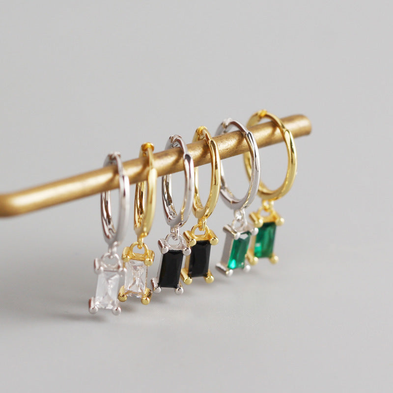 S925 Sterling Silver Minimalist Geometric Rectangular Zircon Earrings