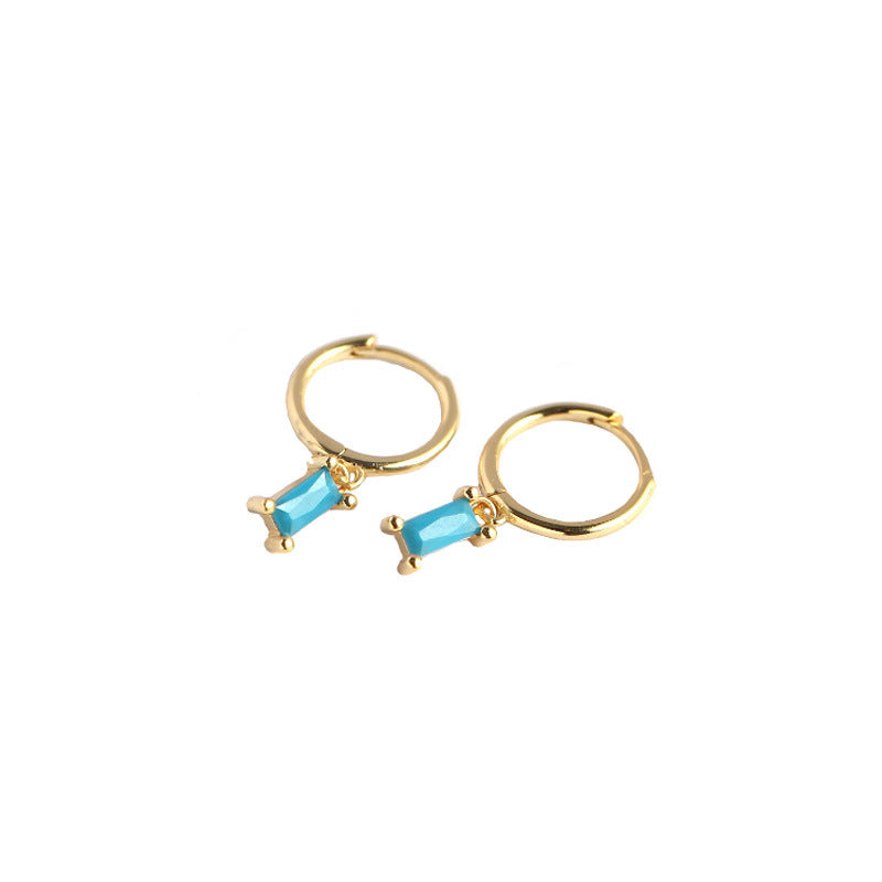 S925 Sterling Silver Minimalist Geometric Rectangular Zircon Earrings