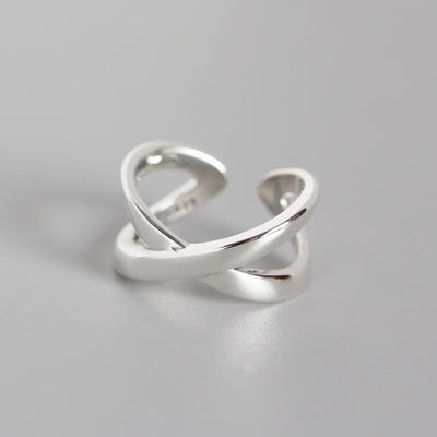 S925 Sterling Silver Korean Cross Open Ring - Minimalist Adjustable Joint Ring