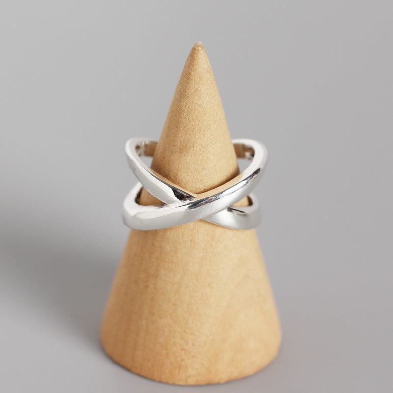 S925 Sterling Silver Korean Cross Open Ring - Minimalist Adjustable Joint Ring