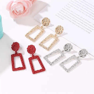Matte Small Square Embossed Retro Earrings NHDP151408