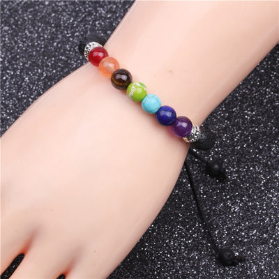 Seven Chakra Rainbow Adjustable Woven Bracelet - Tree of Life Design