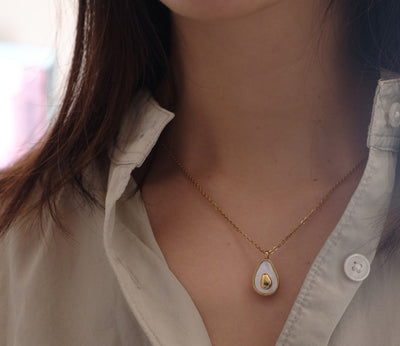 Shell Avocado Fruit 18K Gold Plated Titanium Steel Necklace