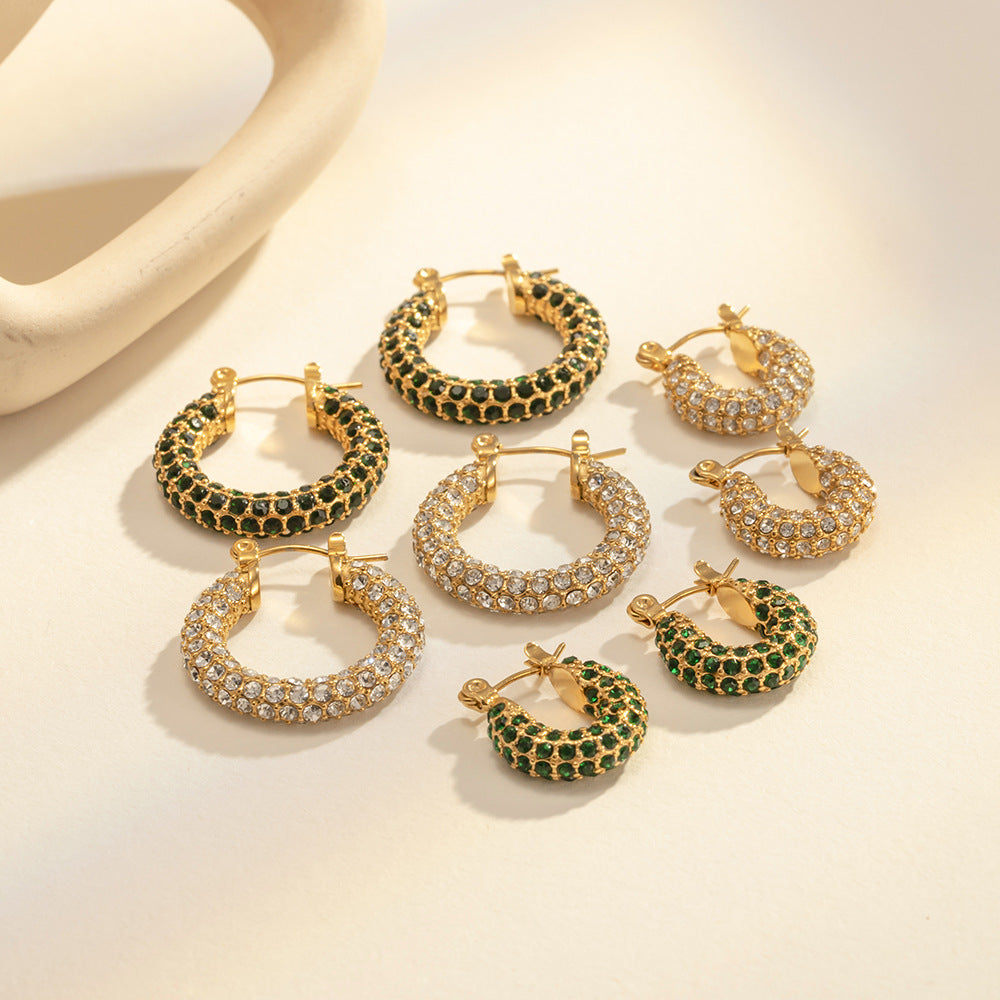 Geometric Gold Plated Stainless Steel Zircon Hoop Earrings