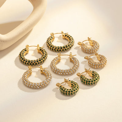 Geometric Gold Plated Stainless Steel Zircon Hoop Earrings