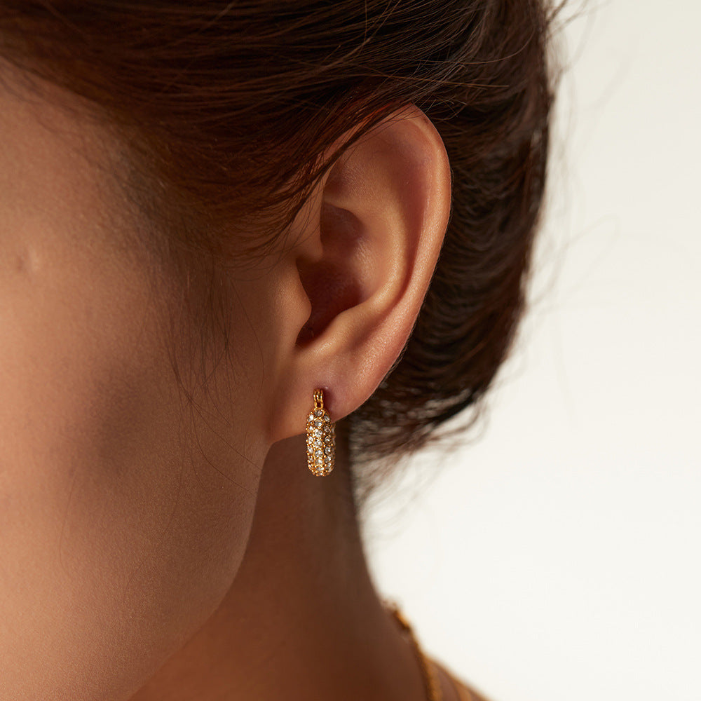 Geometric Gold Plated Stainless Steel Zircon Hoop Earrings