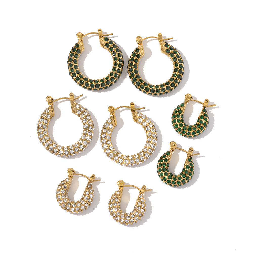 Geometric Gold Plated Stainless Steel Zircon Hoop Earrings