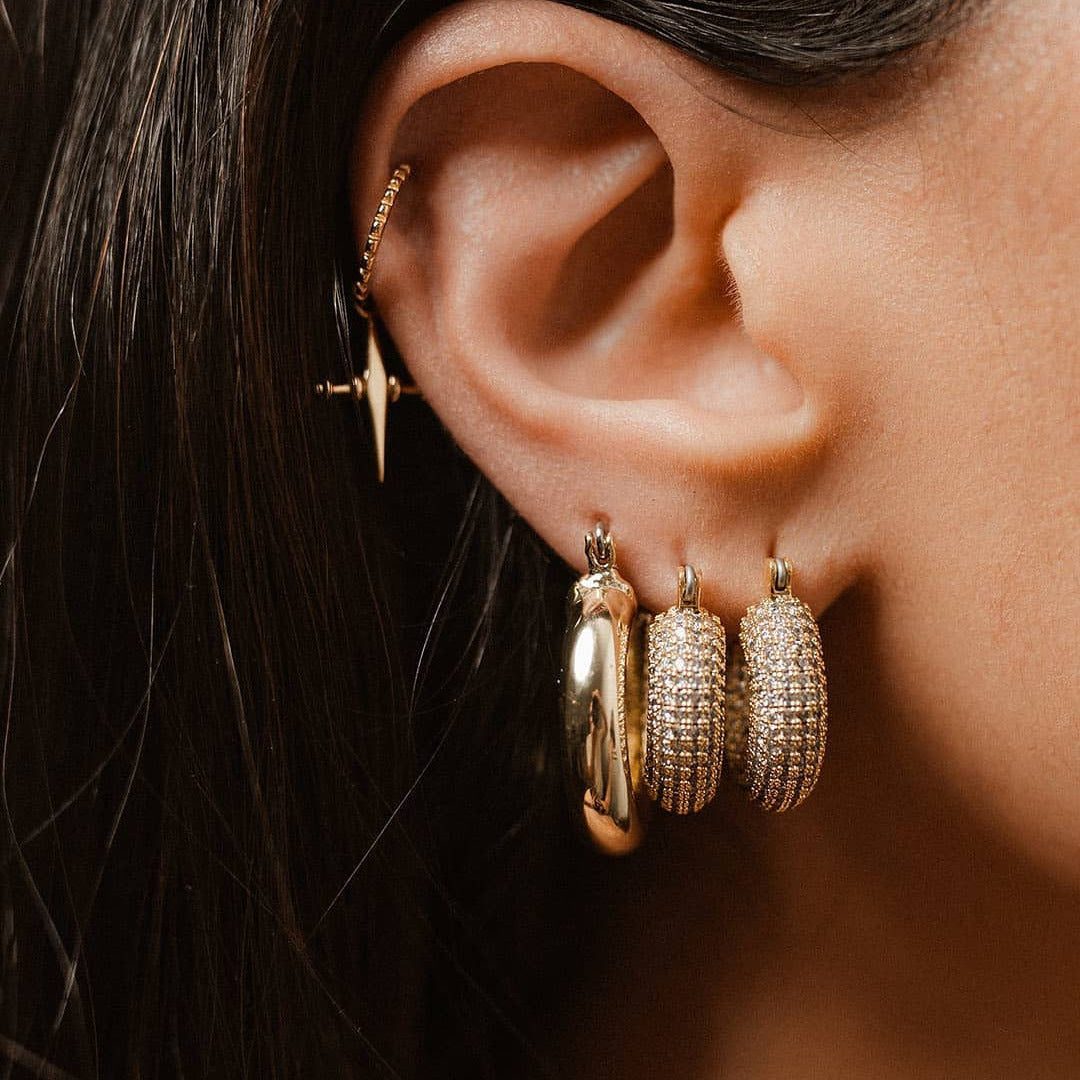 Geometric Gold Plated Stainless Steel Zircon Hoop Earrings