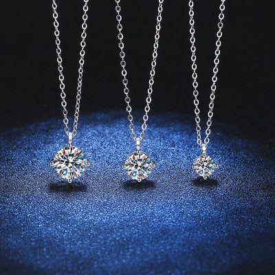 Shiny Moissanite Pendant Necklace in Sterling Silver with Four-Prong Setting