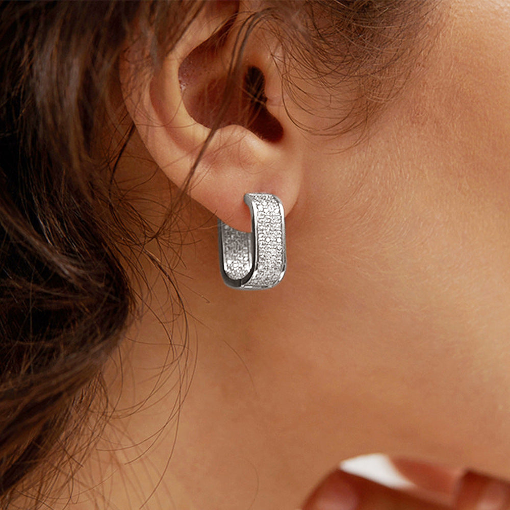 Shiny U Shape Copper Zircon Inlay Earrings for Women