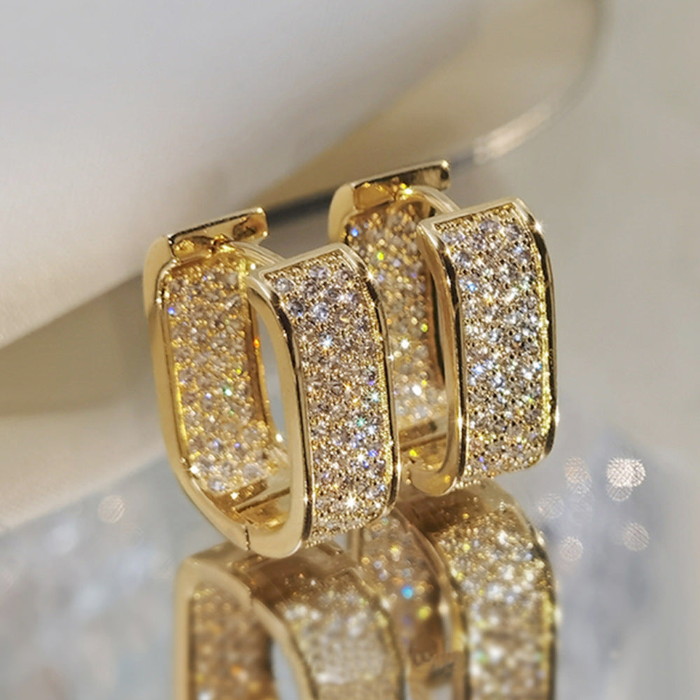 Shiny U Shape Copper Zircon Inlay Earrings for Women