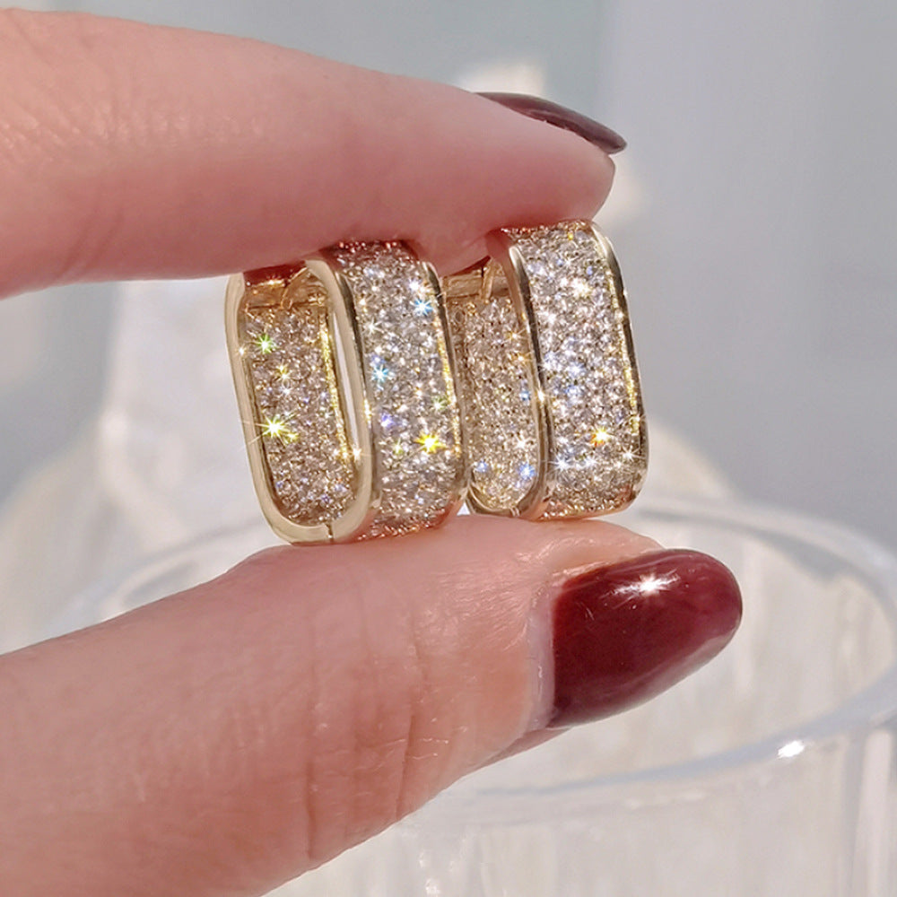 Shiny U Shape Copper Zircon Inlay Earrings for Women