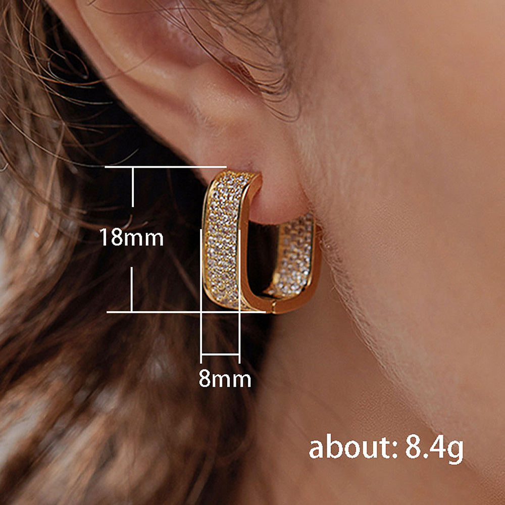 Shiny U Shape Copper Zircon Inlay Earrings for Women