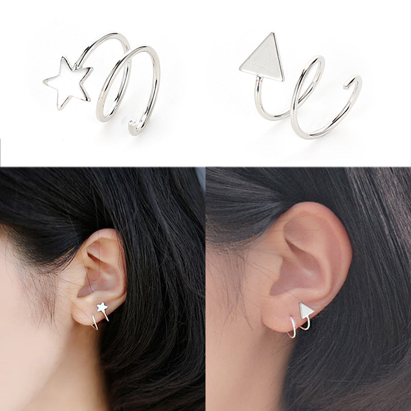 Silver Star Heart Twist Earrings - Minimalist Korean Design