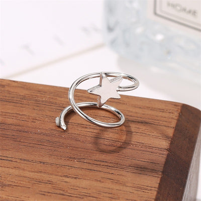 Silver Star Heart Twist Earrings - Minimalist Korean Design