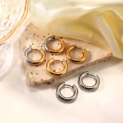 Minimalist 18k Gold-Plated Stainless Steel Hoop Earrings