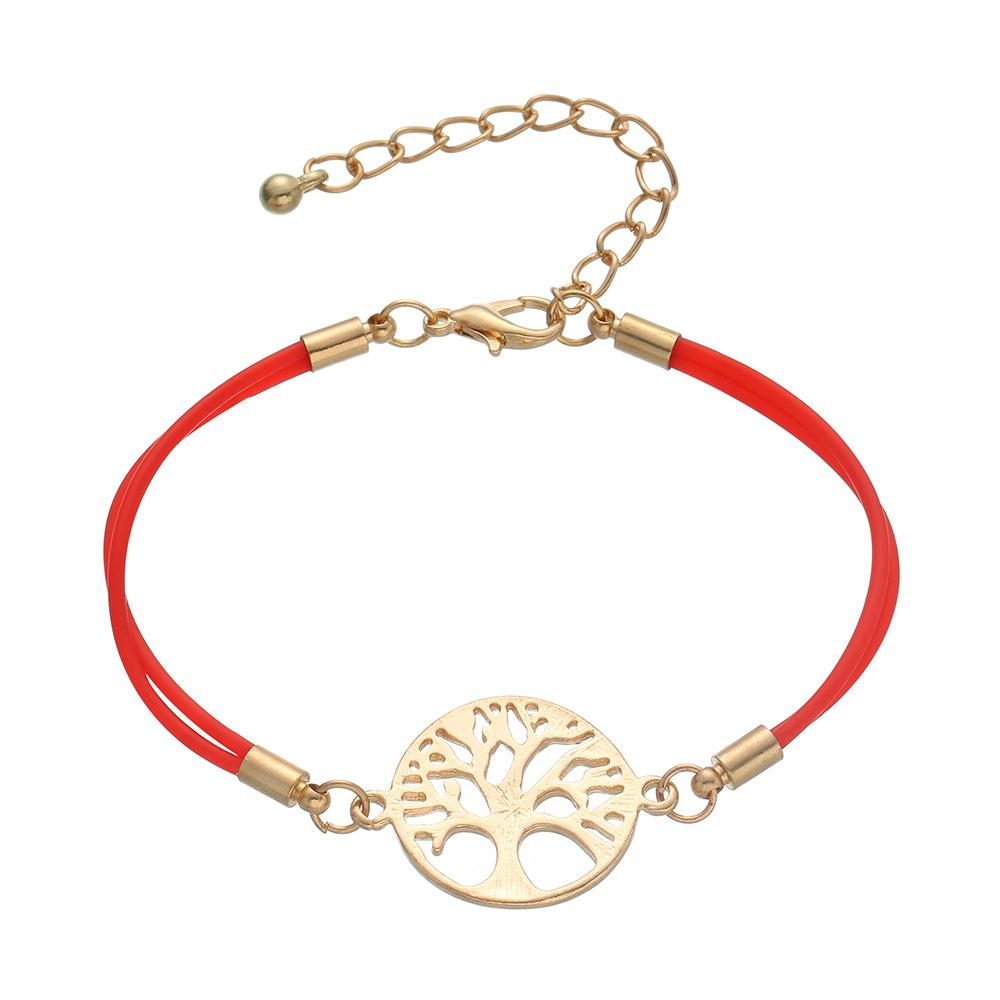 Simple Alloy Life Tree Multicolor Braided Bracelet