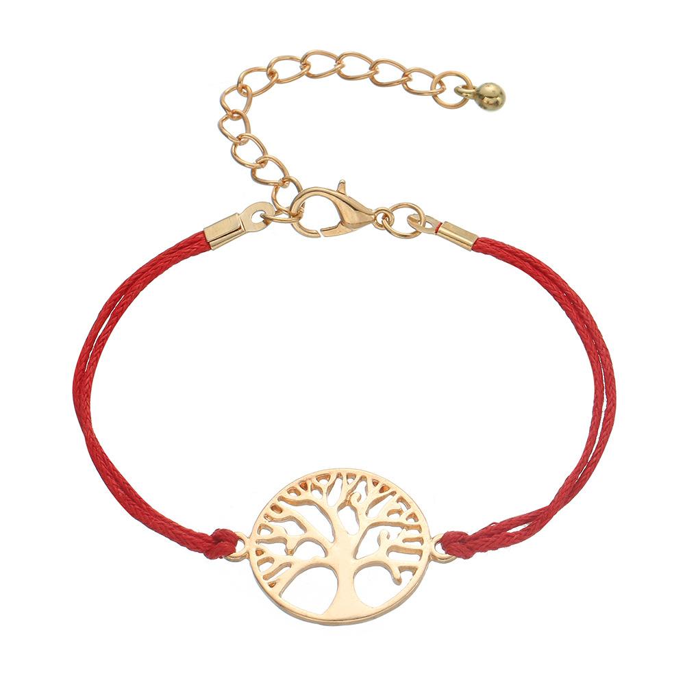 Simple Alloy Life Tree Multicolor Braided Bracelet