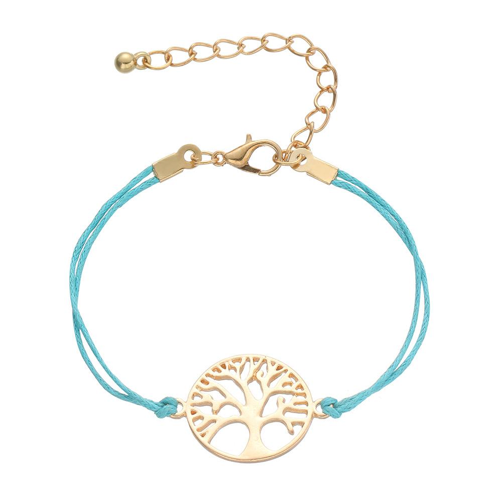 Simple Alloy Life Tree Multicolor Braided Bracelet