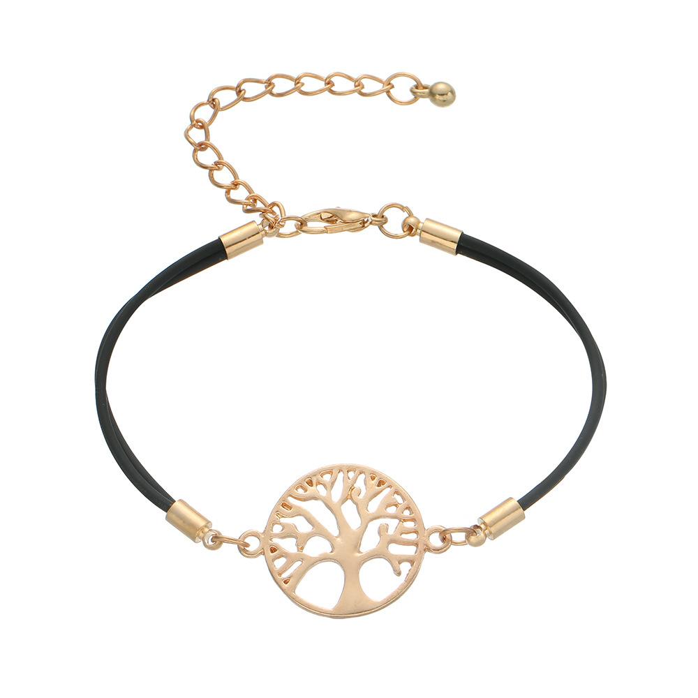 Simple Alloy Life Tree Multicolor Braided Bracelet