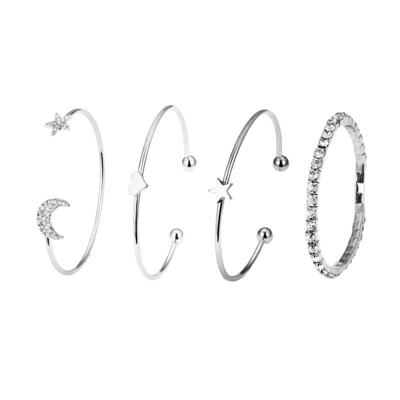 Simple and Stylish Star and Moon Studded Glossy Peach Heart Bracelet Set
