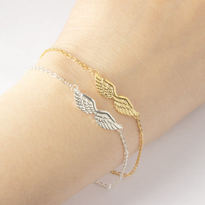 Simple Angel Wings Charm Gold Stainless Steel Bracelet for Women