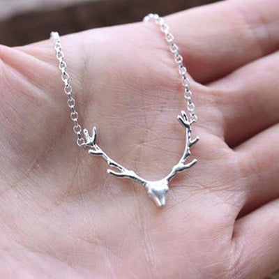 Simple Reindeer Antler Pendant Necklace for Women - Christmas Elk Clavicle Chain