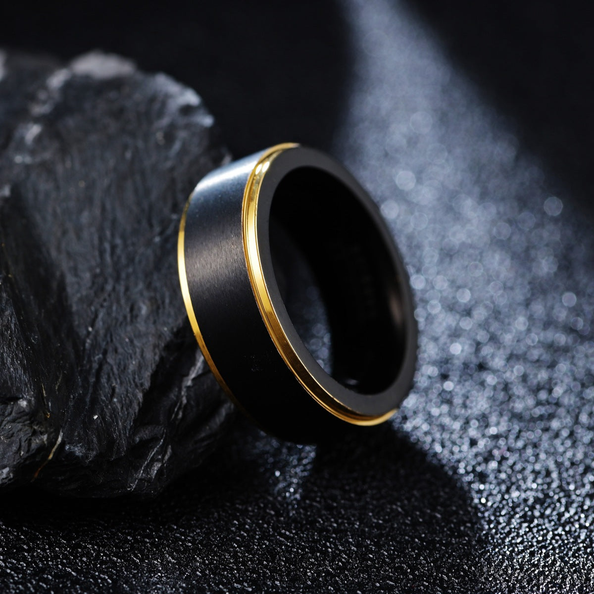 Simple Black and Gold Tungsten Steel Men's Ring - Standard US Size Jewelry
