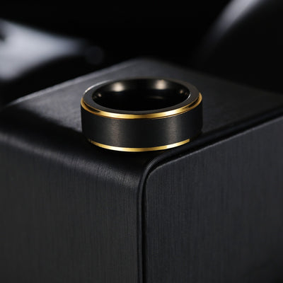 Simple Black and Gold Tungsten Steel Men's Ring - Standard US Size Jewelry