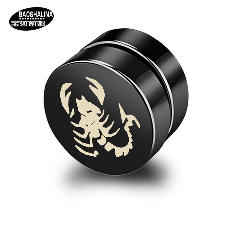 Simple Black Cross Titanium Steel Magnetic Clip-On Earrings
