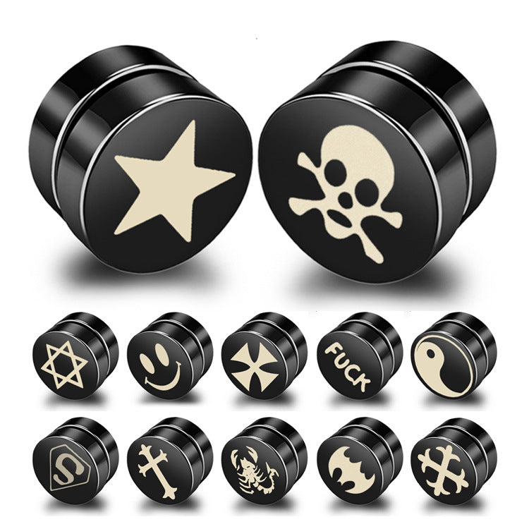 Simple Black Cross Titanium Steel Magnetic Clip-On Earrings