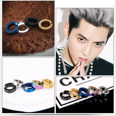 Simple Black Geometric Titanium Steel Ear Clips for Men