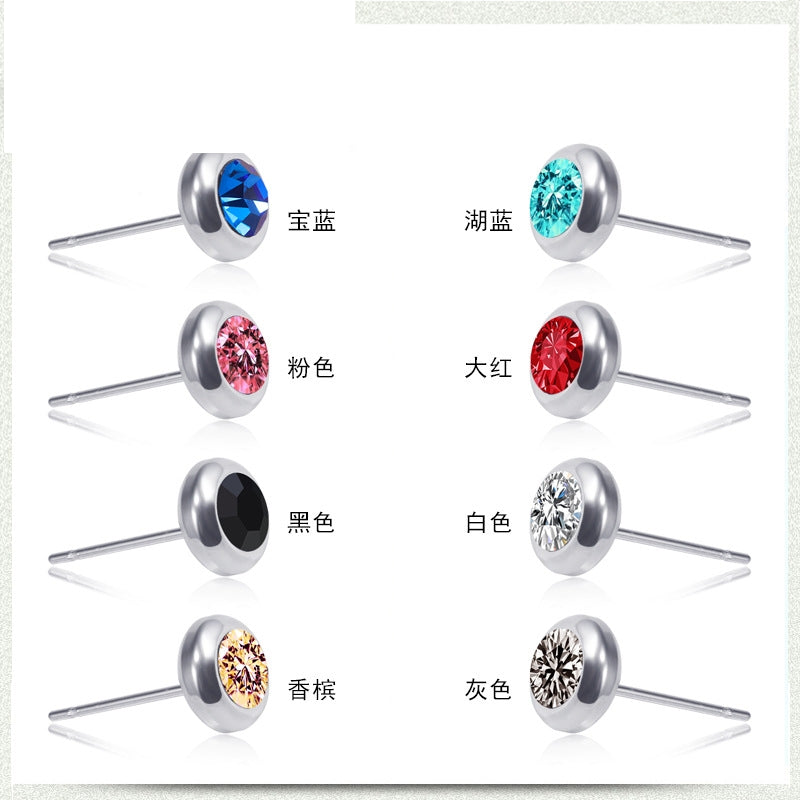 Simple Colorful Diamond Stainless Steel Hypoallergenic Stud Earrings