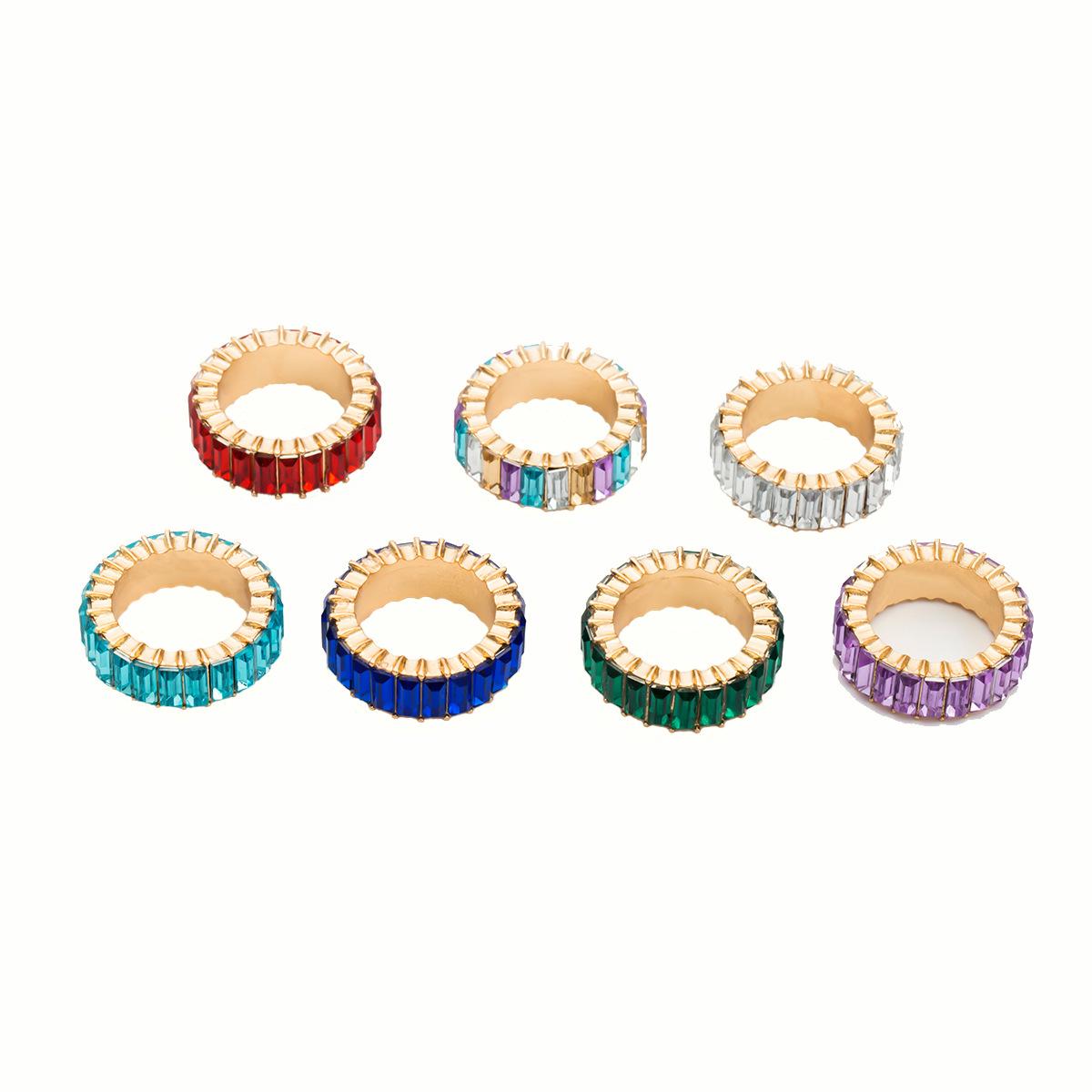 Simple Colorful Stainless Steel Zircon Square Ring