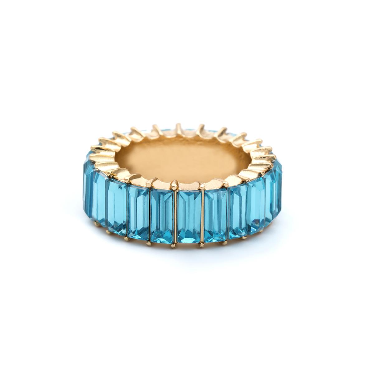Simple Colorful Stainless Steel Zircon Square Ring