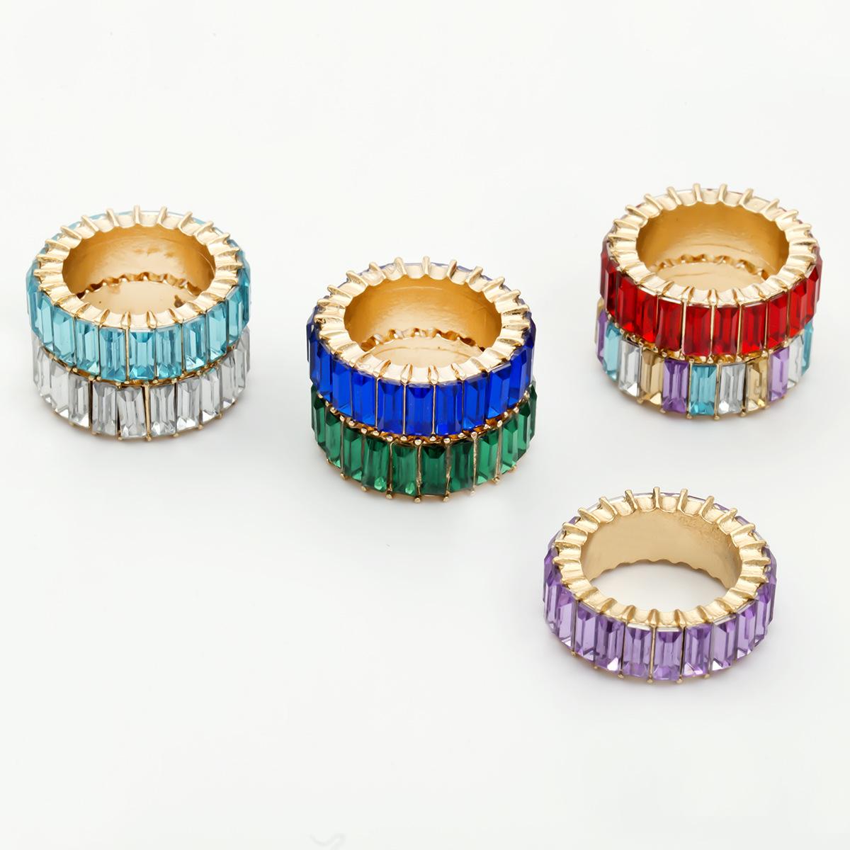 Simple Colorful Stainless Steel Zircon Square Ring