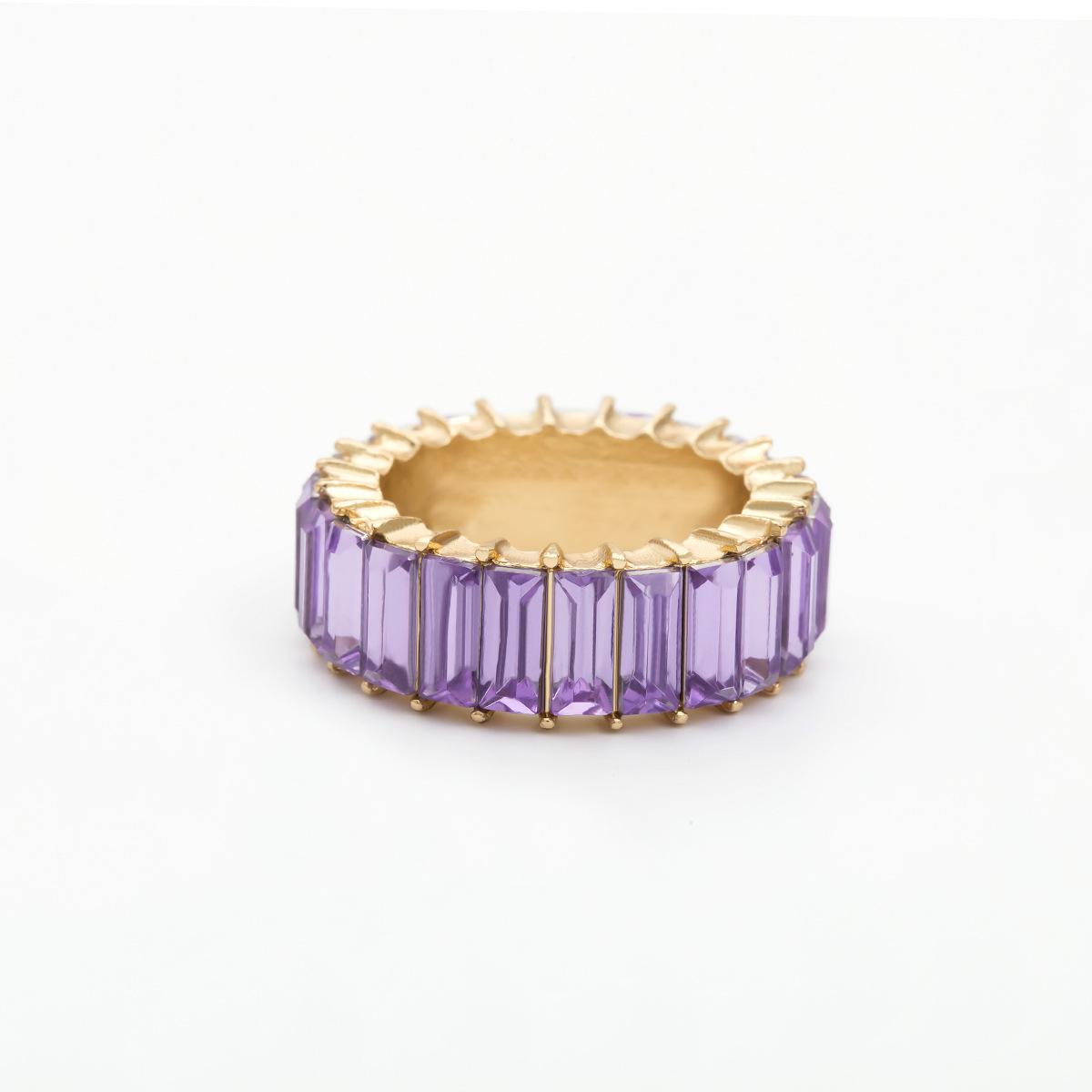 Simple Colorful Stainless Steel Zircon Square Ring