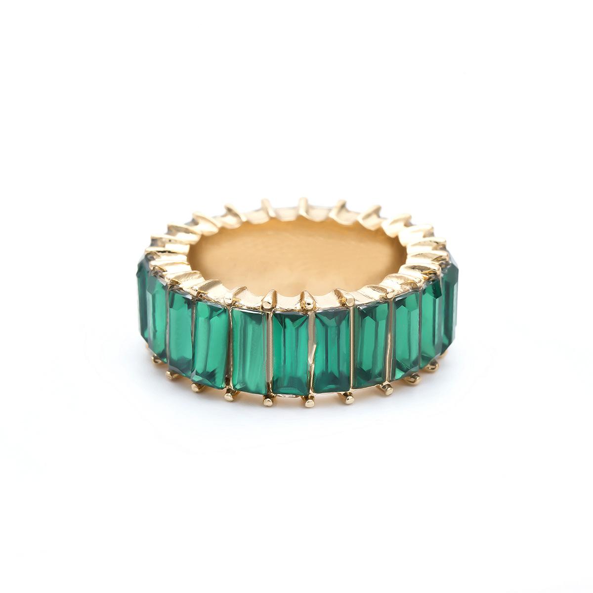 Simple Colorful Stainless Steel Zircon Square Ring