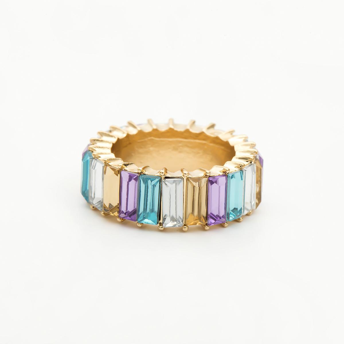 Simple Colorful Stainless Steel Zircon Square Ring