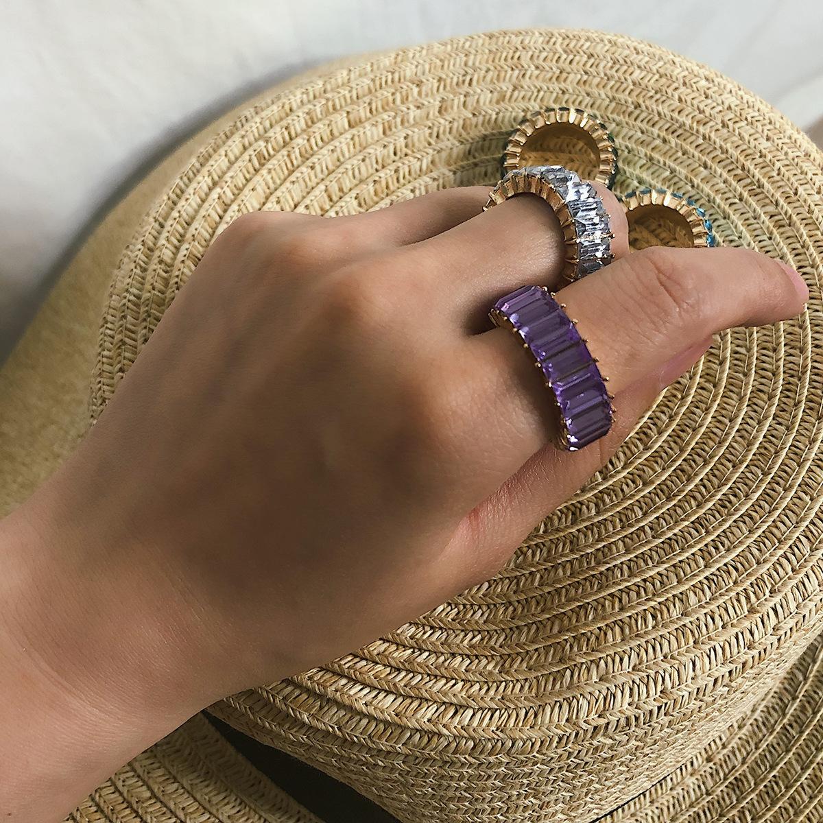 Simple Colorful Stainless Steel Zircon Square Ring
