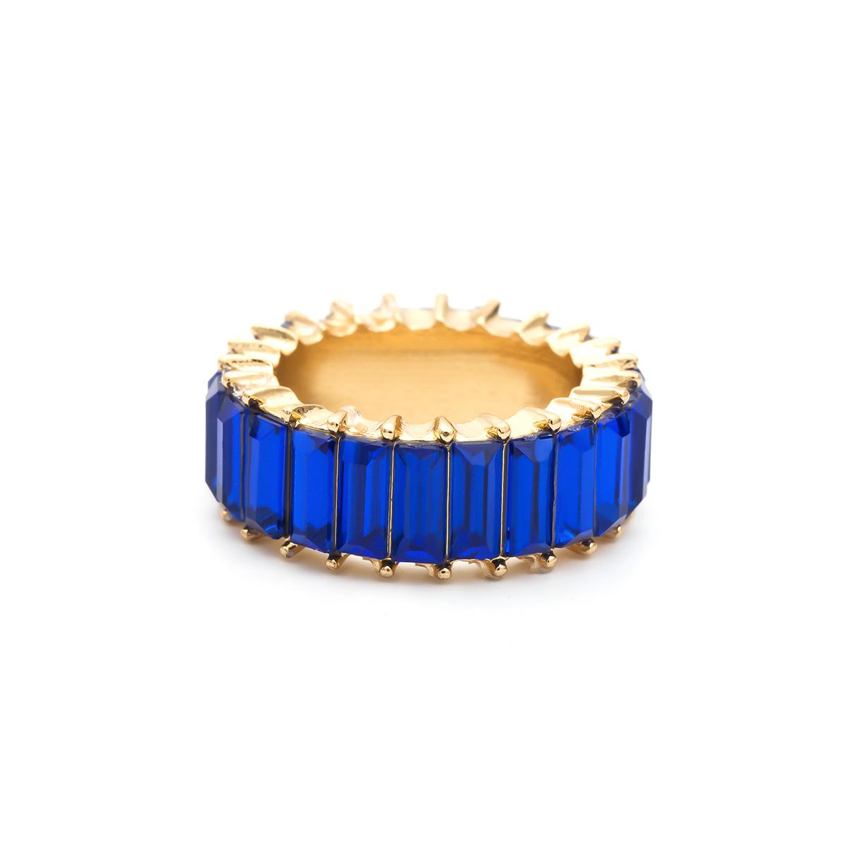 Simple Colorful Stainless Steel Zircon Square Ring
