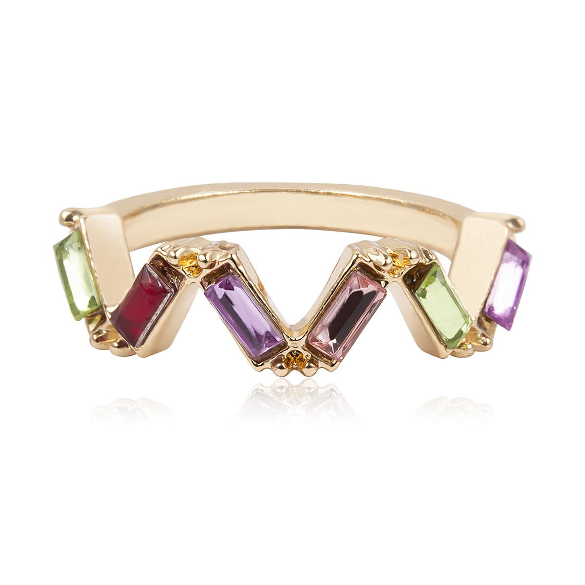 Simple Colorful Stainless Steel Zircon Square Ring