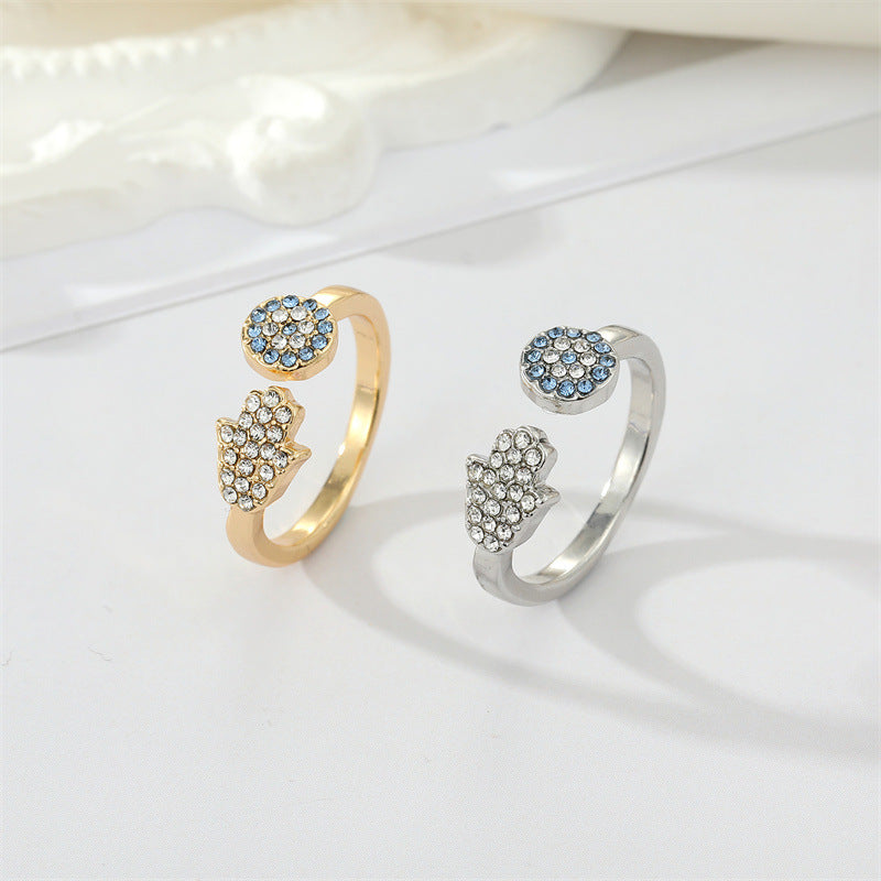 Simple Geometric Devil's Eye Adjustable Ring with Colored Diamonds
