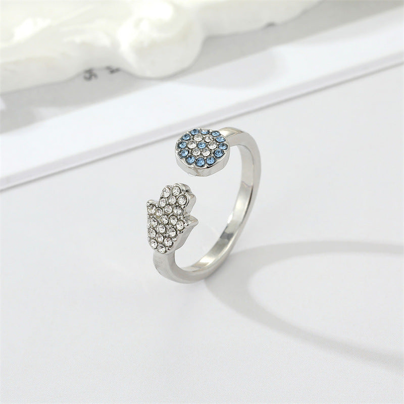 Simple Geometric Devil's Eye Adjustable Ring with Colored Diamonds