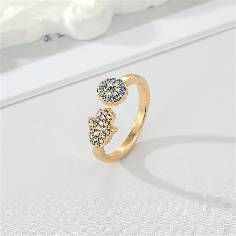 Simple Geometric Devil's Eye Adjustable Ring with Colored Diamonds