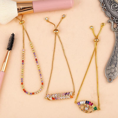 Simple Copper Inlay Colorful Zircon Evil Eye Bracelet NHAS148107 BRB64