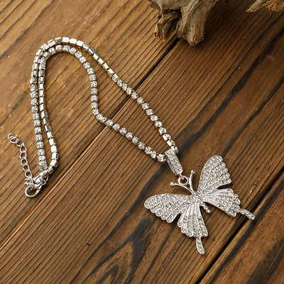Simple Diamond Butterfly Pendant Necklace with Creative Mix and Full Rhinestone Chain