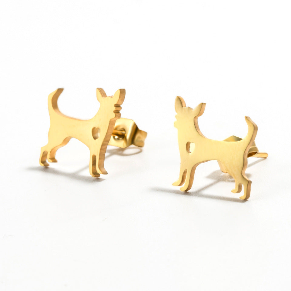 Simple Dog Stainless Steel Stud Earrings Wholesale