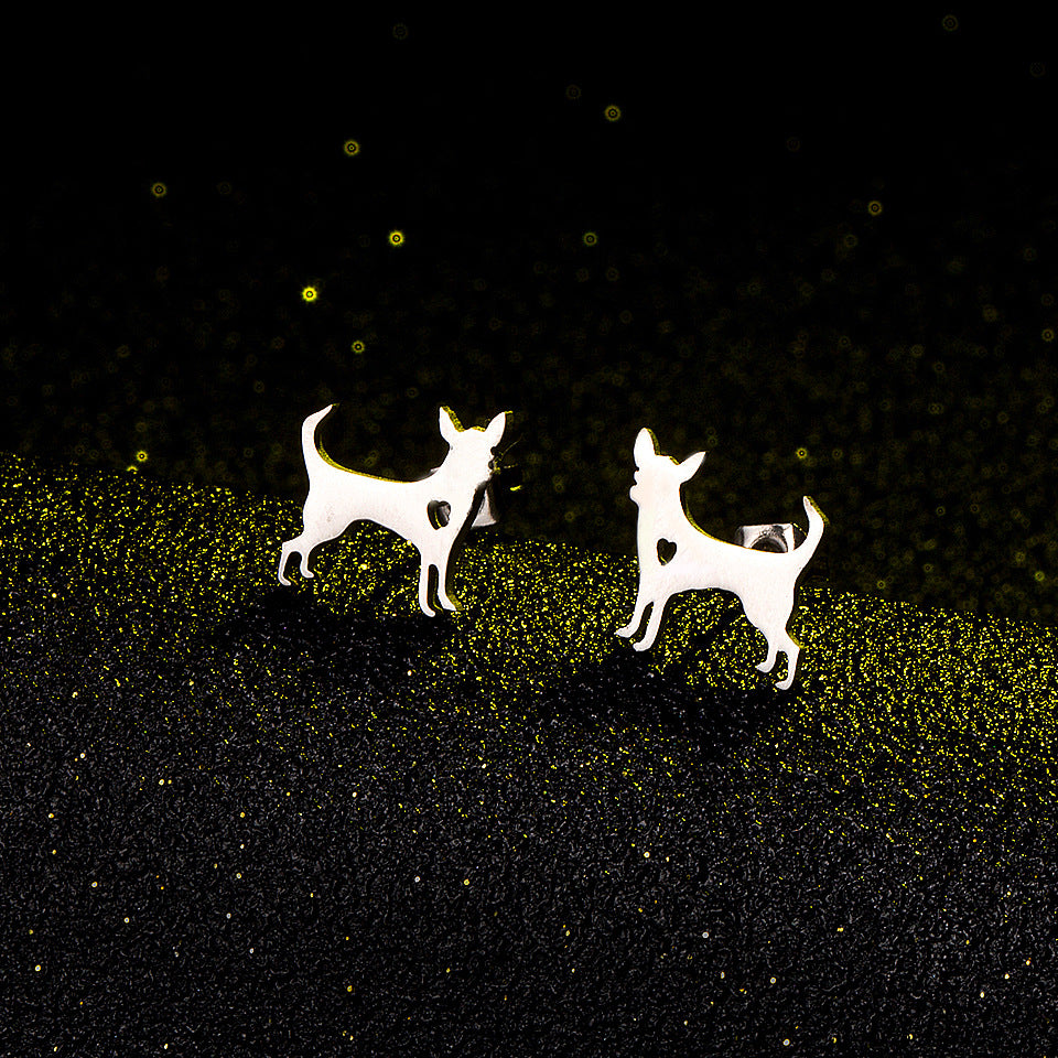 Simple Dog Stainless Steel Stud Earrings Wholesale