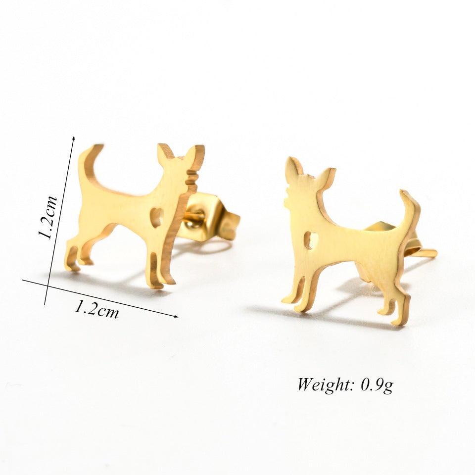 Simple Dog Stainless Steel Stud Earrings Wholesale